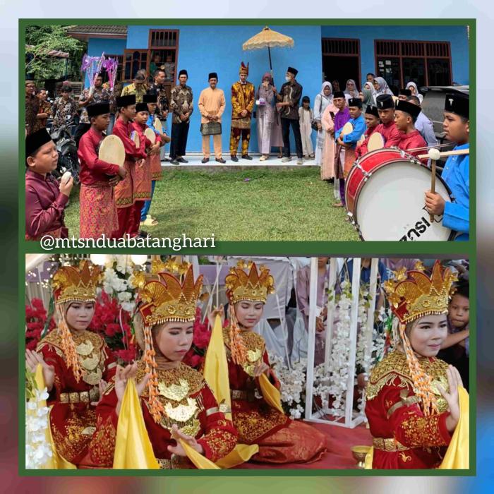Implementasikan P5, Siswa-Siswi MTsN 2 Batanghari Tampilkan Kompangan dan Tarian Tabur Beras Kunyit pada Hajatan Warga