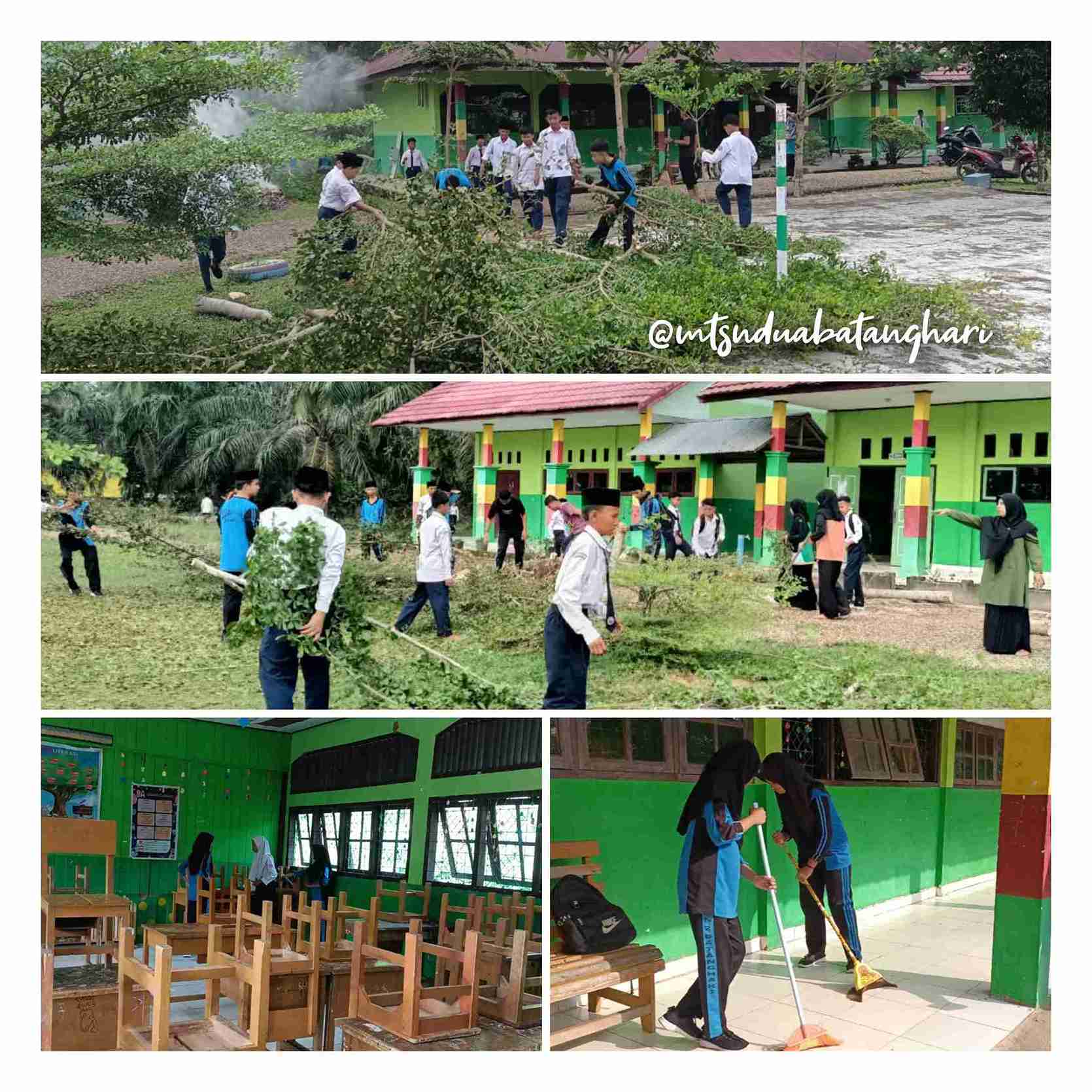 Jelang Asesmen Sumatif Akhir Semester,  MTsN 2 Batanghari Adakan Kerja Bakti